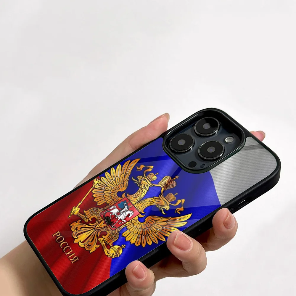 Russia Flag National Emblem Phone Case For IPhone 11 12 13 14 15 16 Plus Pro Max Mirror Acrylic PC TPU Cover