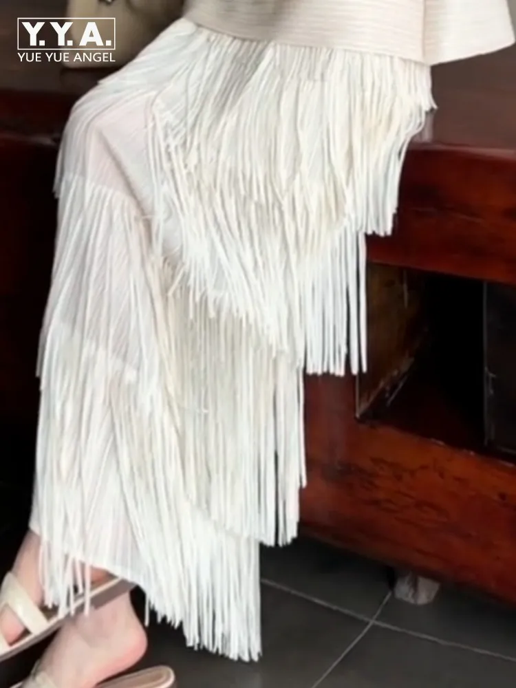 

Leisure Sweet Ladies High Waist Straight Long Skirts Solid Color Tassel Fashion Versatile Female Ankle-Length A-Line Skirt