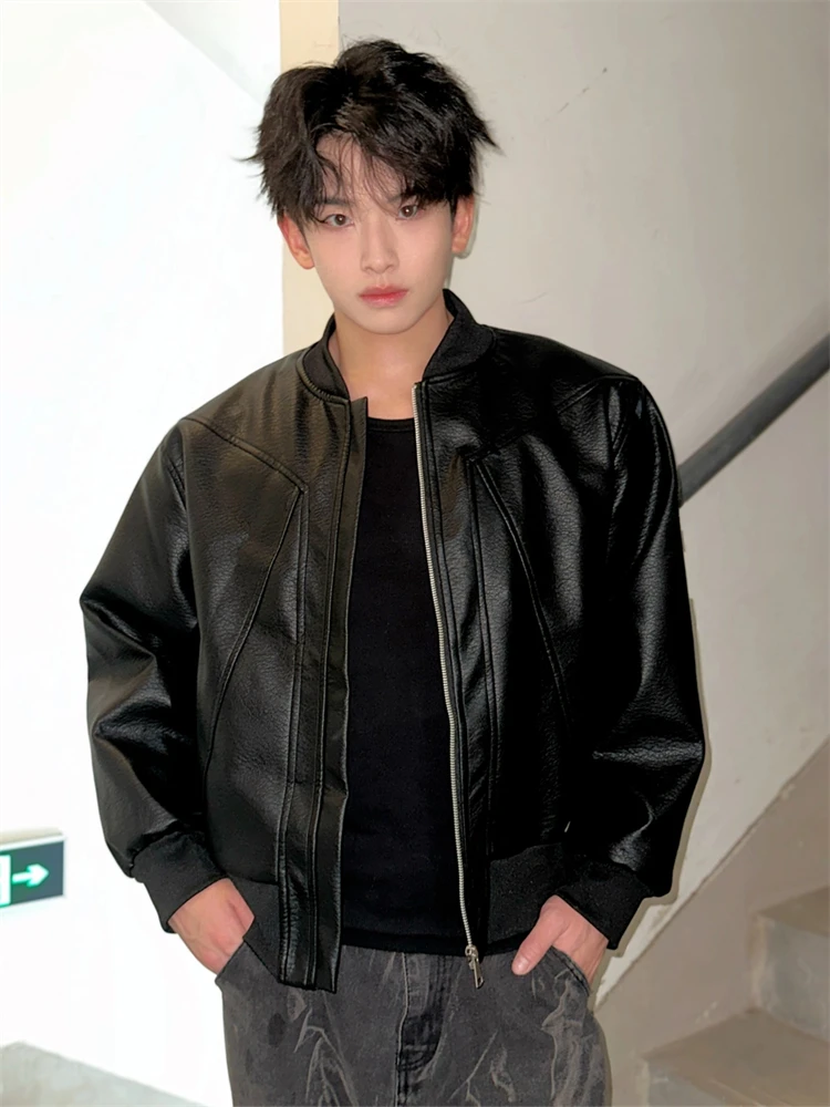 

High-End Windproof Leather Jaet Men's Loose Baseball Collar Autumn Faion Brand Couple's Outerwear Youth Vitali Sle