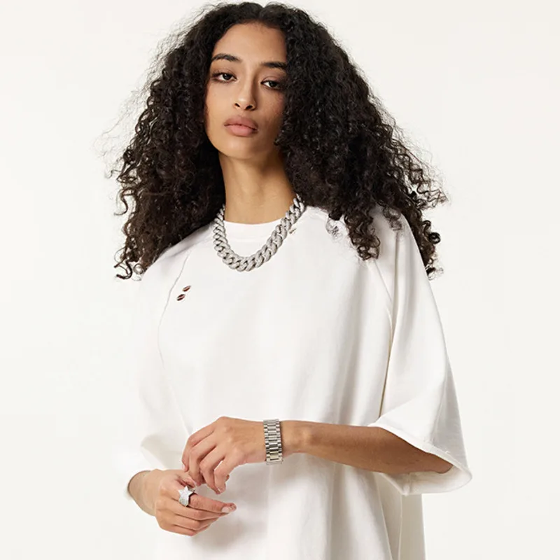 

Мужская одежда, лето 2025 года, американская повседневная стильная футболка из стираного батика, махровая футболка с разрушенным подолом, большие размеры, с коротким рукавом, мужская MS05