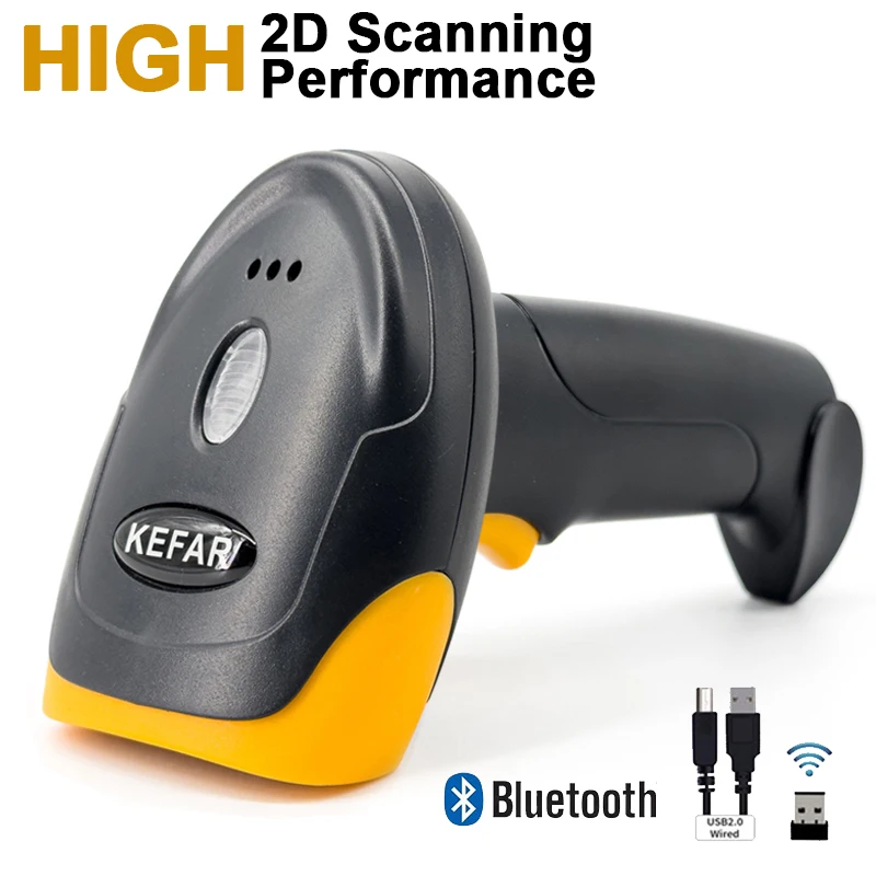 KEFAR Auto Scan 2D Scanner Bluetooth Wired Wireless 2.4G Barcode Scanner Handheld QR Codes Reader for Supermarket Shops Logistic