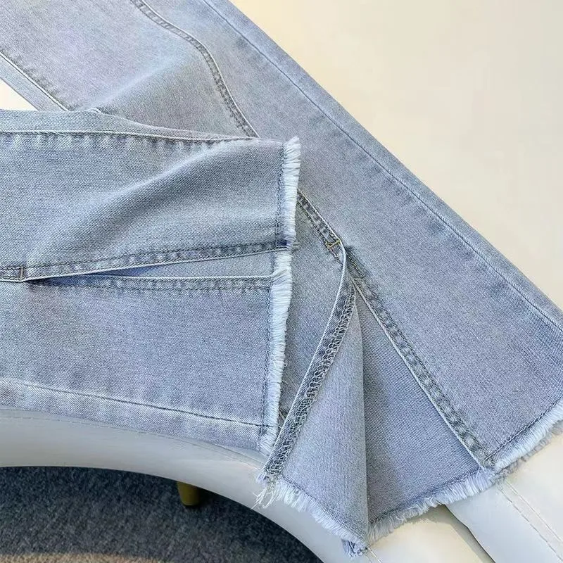 Jeans micro svasati a vita alta da donna Primavera Estate 2024 Nuovo elastico dimagrante Split Bell Bot Cotton Denim Ci Sle