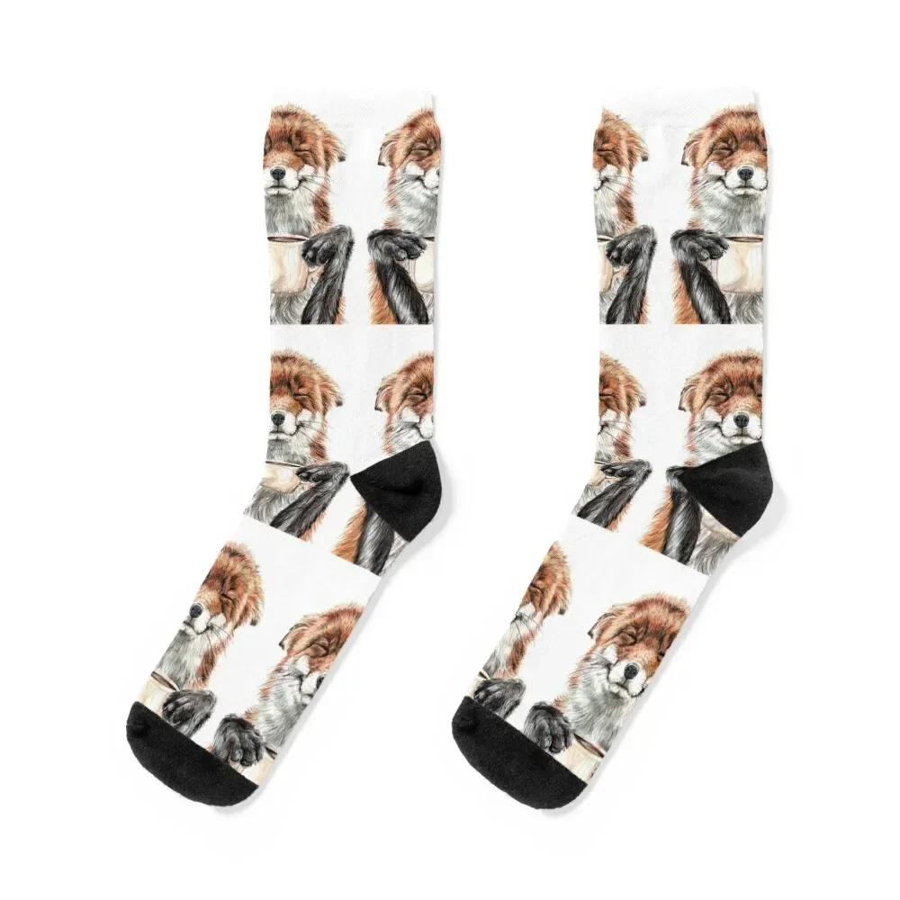 

Morning Fox - cute coffee animal Socks new in's cool warm winter valentine gift ideas Women Socks Men's