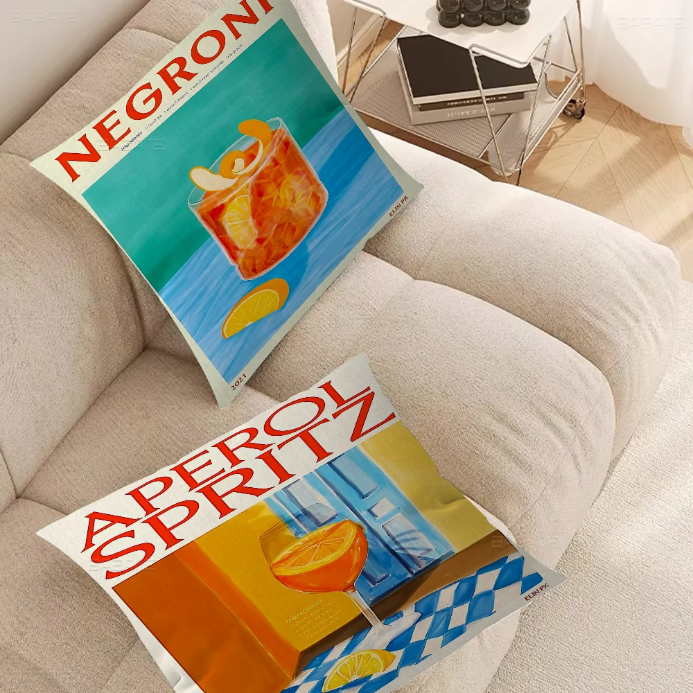 Cartoon Fruit Juice Aperol Spritz Posters And Print Sangria Drink Pillow Gift Home Office Decoration Pillow Bedroom Cushion Case