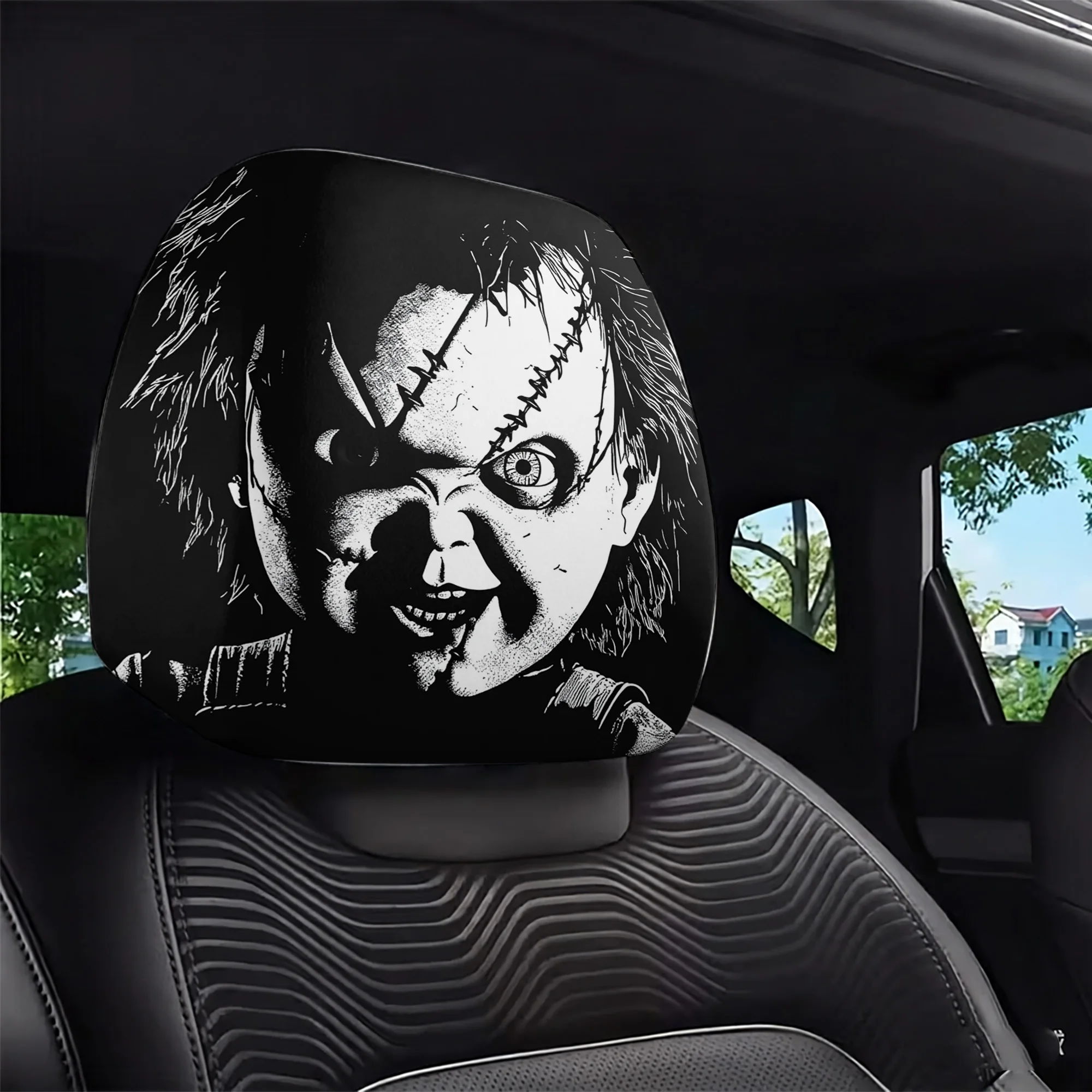 2pcs “Chucky”-themed Car Headrest Covers to Add a Spooky Vibe to Your Car’s Interior. Filling Not Included. Easy to Install. view 5