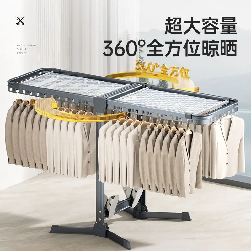 Coat Racks Living Room Furniture, Folding Aluminum Alloy Clothes Rack, Home Bedroom Balcony Multifunctional Drying Hanger