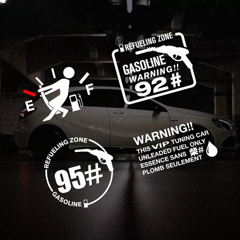 1Pc JDM Fuel Warning Vinyl Sticker, Waterproof 92# 95# Gas Reminder Funny Low Fuel Decal For Car Truck Motorcycle