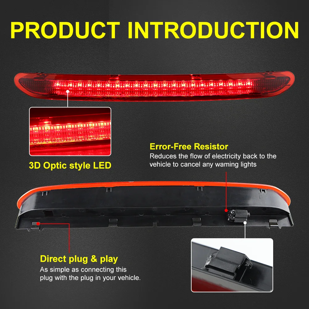 RED Smoked LENS LED Brake High Mount Third Brake Stop Light Lamp FOR VW Tiguan 2009 2010 2011 2012 2013 2014 2015 OEM:1K6945097A