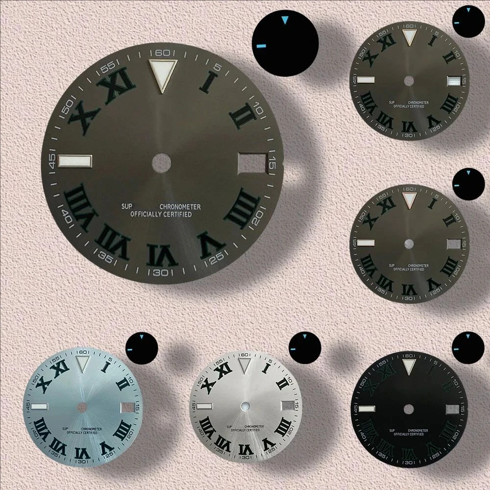 

28.5mm High Quality S Logo Roma Numerals NH35 Dial Fit NH35/NH36/4R Movement Ice Blue Luminous NH35 Modification Accessorie