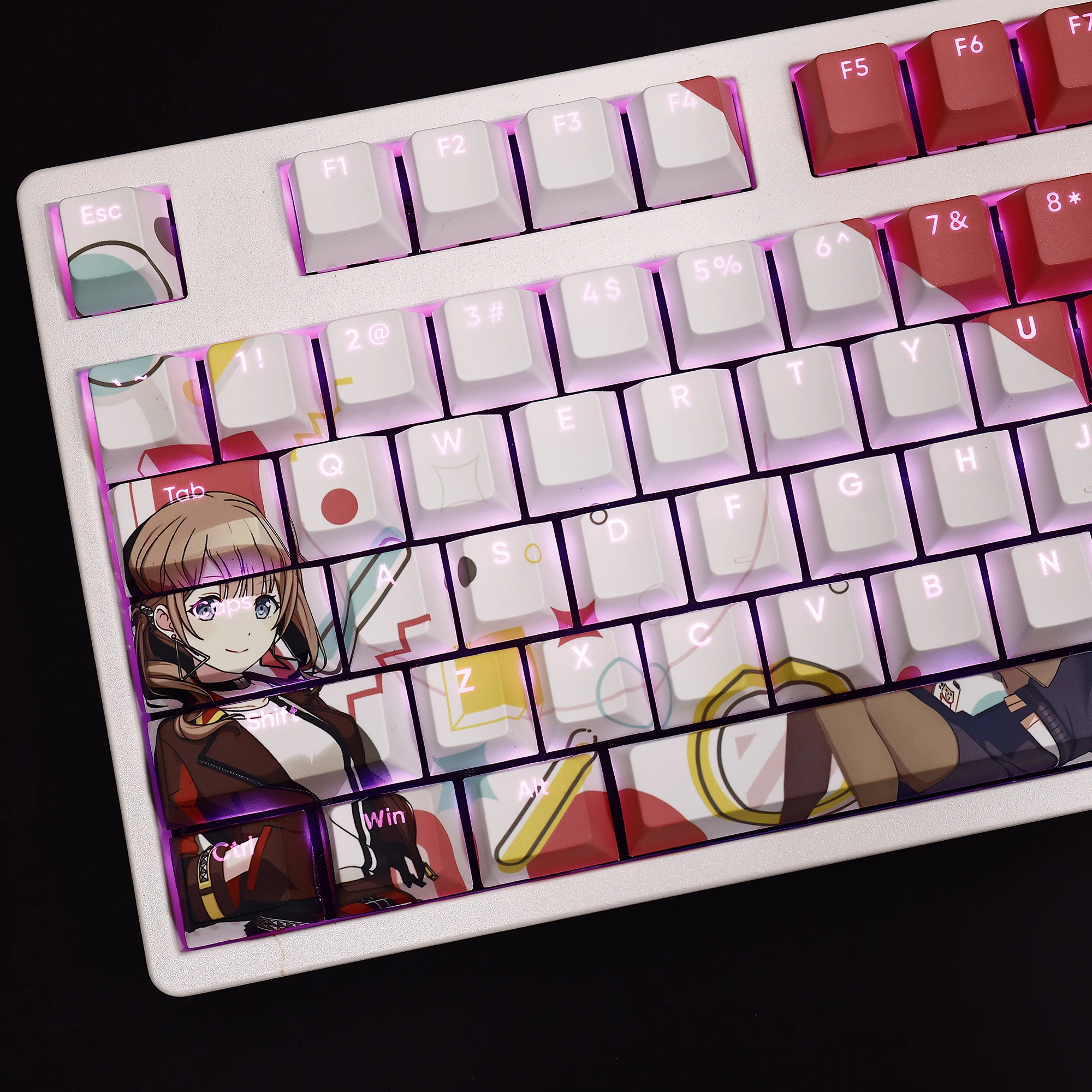 108 Keys/Set Colorful Stage Mochizuki Honami PBT Cherry Profile Anime Keycaps for MX Switch for Mechanical Keyboard DIY Custom