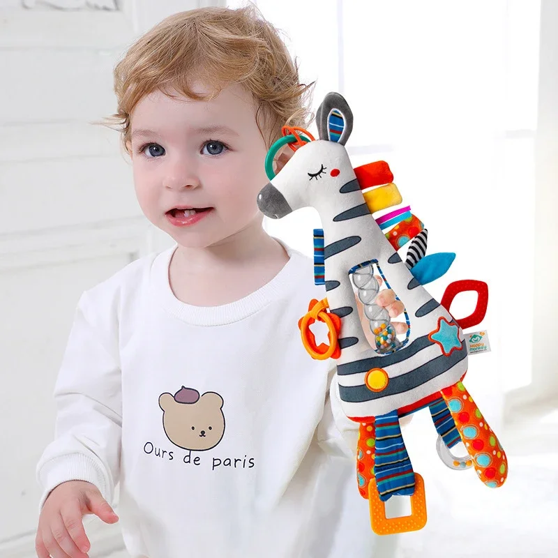 0-12 Month Baby Zebra Rattle Bed Hanging Drawstring Toy Baby Stroller Hanging Interaction Accompanying Sensory Rattles Toys Gift