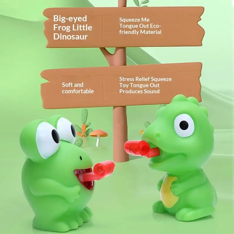 Green Frog Squeeze Toy With Popping Tongue Soft Elastic Texture For Kids Gift