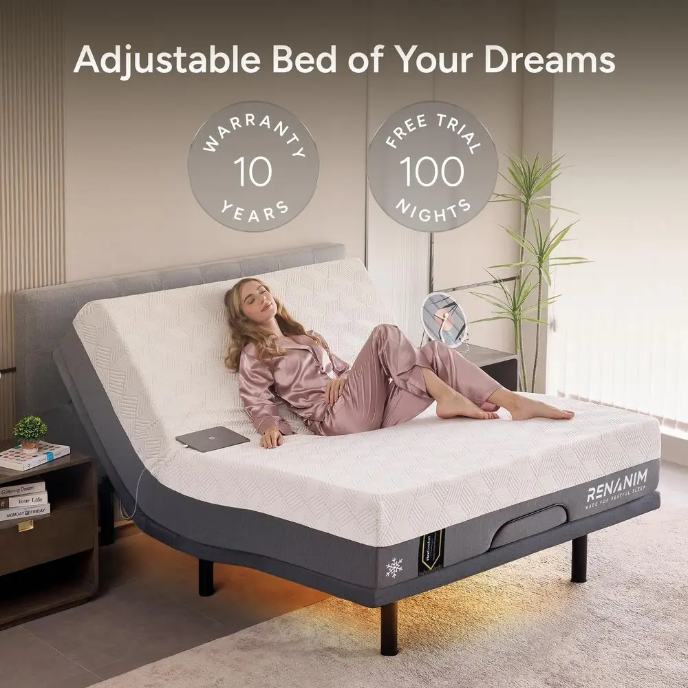 

Twin XL Adjustable Bed Frame and Mattress 12 Gel Memory Foam Zero Clearance, Electric Massage Wireless Remote for Head amp Foot