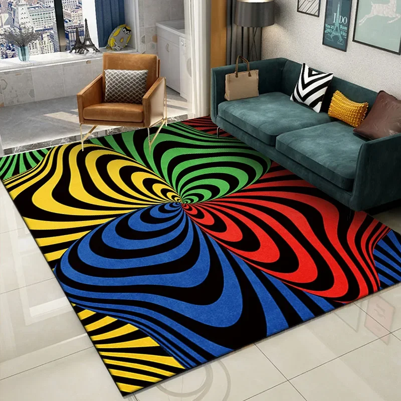3D Carpet Vortex Illusion Non-slip Floor Area Rug Abstract Geometric Print Optical Home Living Room Bedroom Bedside Sofa Doormat
