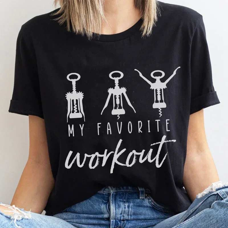 My Favorite Workout Funny T-Shirts for Women Alcohol Drinking Sarcastic Graphic Tees Short Sleeve Wine Lover T Shirt Gift