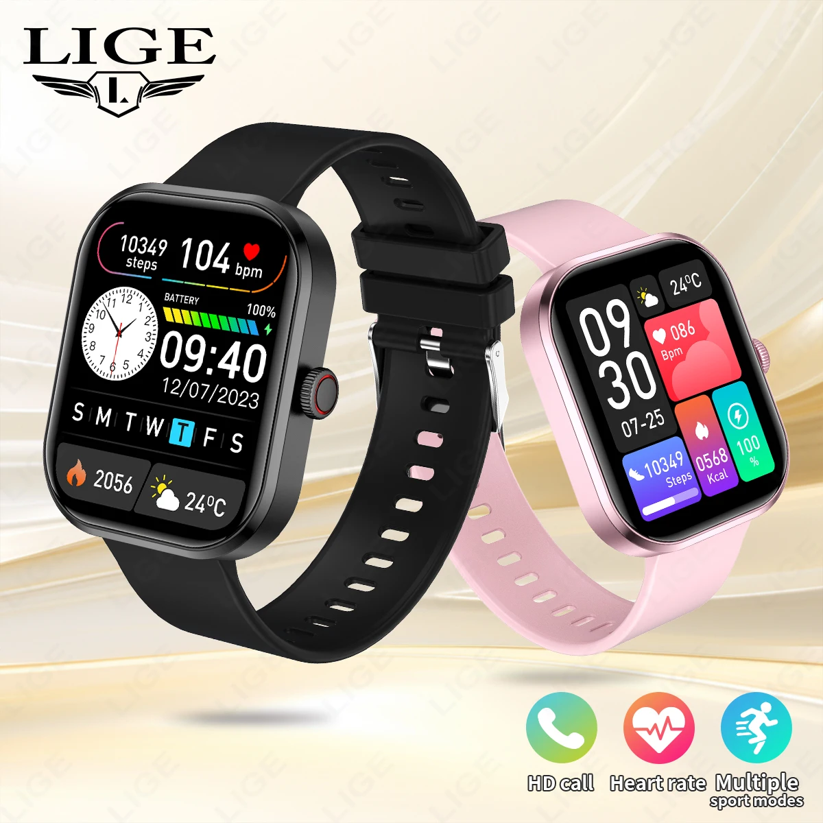 

Смарт-часы LIGE: Новинка 2026 года, мужские и женские, люксовые, спортивные, с Bluetooth-вызовами, настраиваемым циферблатом, пульсометром, измерением кислорода в крови, будильником