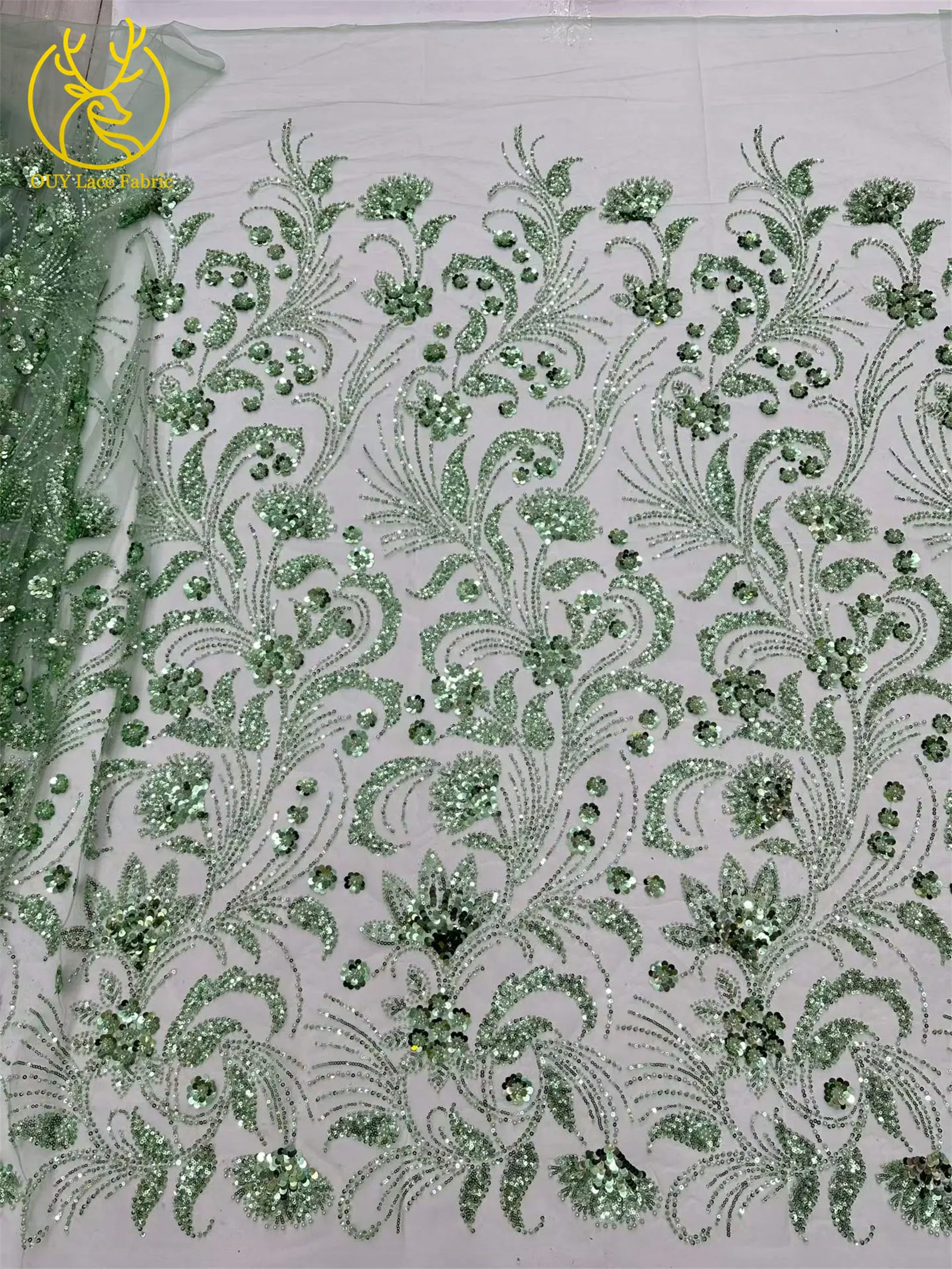 Eleganter 5-Yard-Paillettenstoff mit Kleinen Blumen, Afrikanischer Perlen-Pailletten-Spitzenstoff, Nigerianischer Luxuriöser Pailletten-Netzstoff für Kleider und Näharbeiten – Detail 21