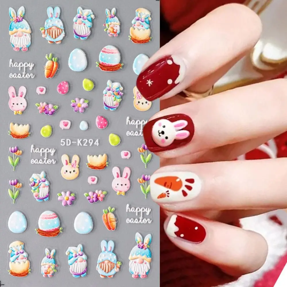 

5D Nail Sticker Adhesive Decals Rabbit Heart Easter Gnomes Bunny Cute Star Nail Art Decorations DIY Manicure