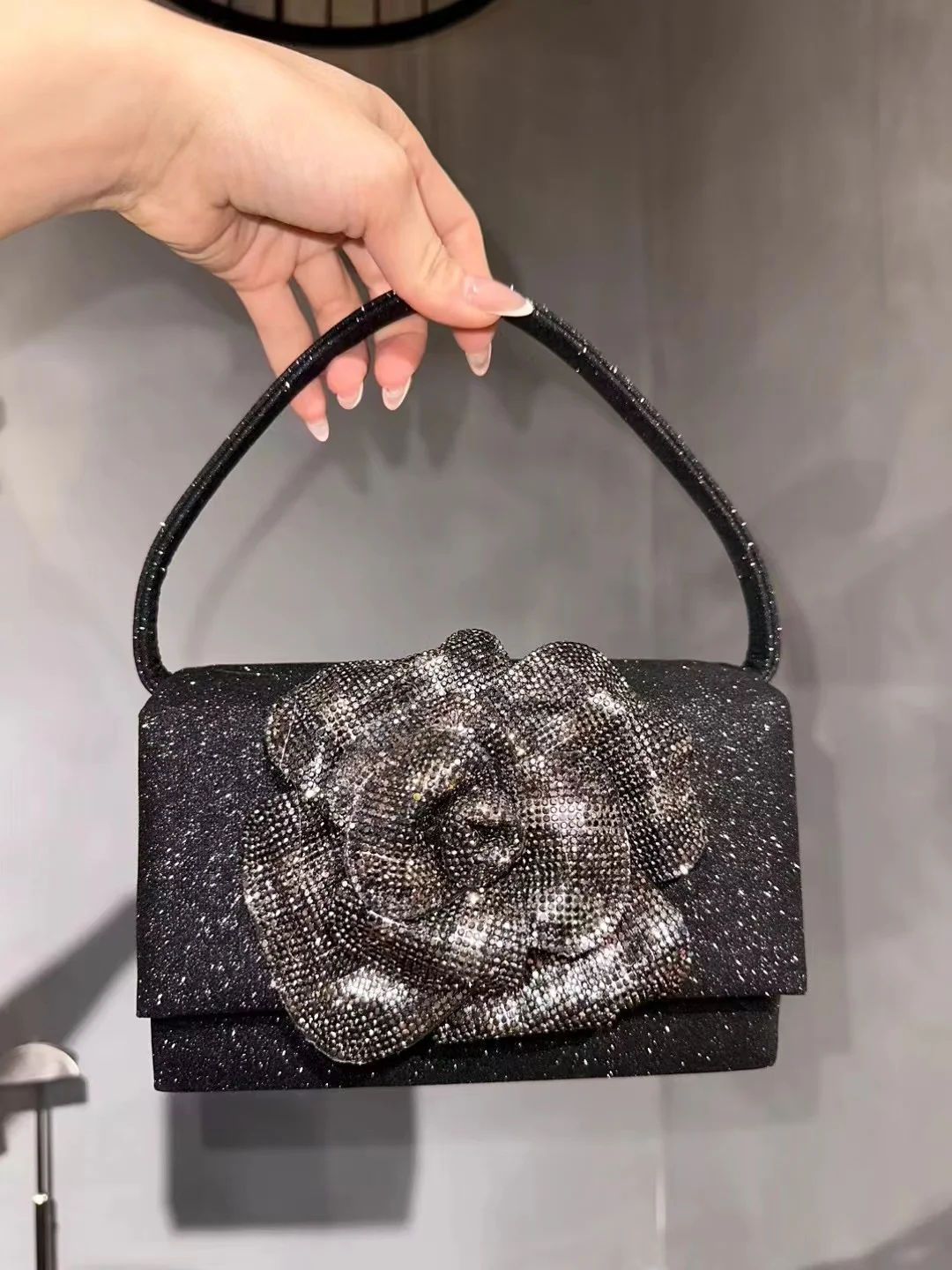 Luxury Glitter Shiny Floral Square Bag Women\'s Handbag Fashion Evening Bag Wedding Party Clutch Purse Shoulder Crossbody Bag