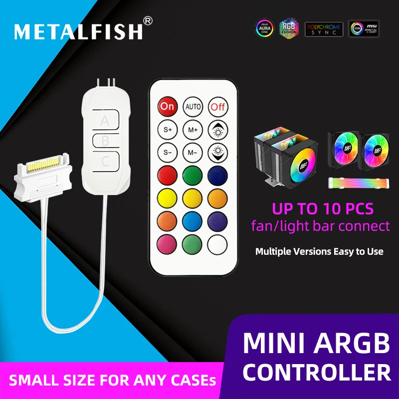 Metalfish MINI ARGB Controller 5V3PIN to SATA Light Regulator with Remote For PC case fans Light Strip