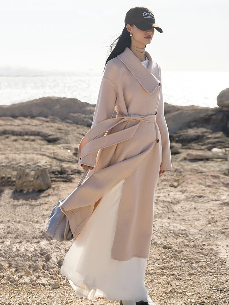 

Двусторонний шерстяной пальто Lumbinibi розового цвета, женская коллекция Весна 2025, новинка, элегантный, приталенный, высококачественный шерстяной верхний одяг