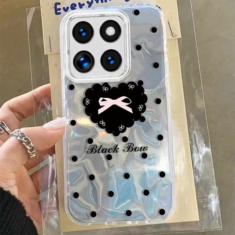 Laser Bowknot Cartoon Ribbon Case For Honor X8 X8A X6 X6S 70 Lite Girl Polka Dot Water Ripple Gloss Glitte PC Phone Cover Cases