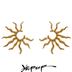 Yhpup Statement Stainless Steel Metal Creative Sun Personality Stud Earrings Water Resistant Minimalist Fashion Jewelry New