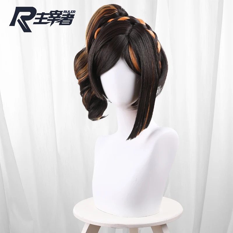 Anime Game GS Impact Cosplay Chiori Wig Halloween Play Party Stage High Quality Short Curly Black Orange Hair Costume Props