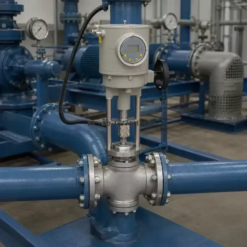 wmwmnu wmwmnu Industrial Utility Pipeline Three Way Control Valve Actuator Flanged Stainless Steel Construction OEM
