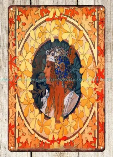 Alphonse Mucha Tête Byzantine La Blonde 1897 metal tin sign bedroom design
