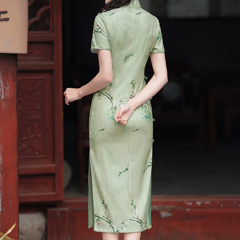 

Yourqipao Summer 2023 Gentle Girls Cheongsam Simple Floral Performance Show Vintage Qipao Chinese Style Evening Dress for Women