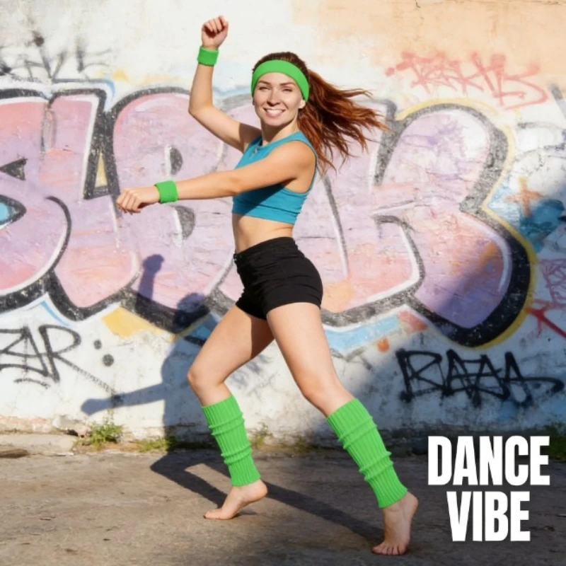 

Ретро-костюм для тренировок в стиле 80-х, комплект с повязкой на голову, нарукавниками и гетрами для вечеринок и танцев в стиле 80-х