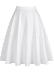 2024 New Vintage A Line White Flare Swing Skirts Fashion Solid Color Summer Women Cotton 60s 50s Retro Swing Skater Casual Skirt