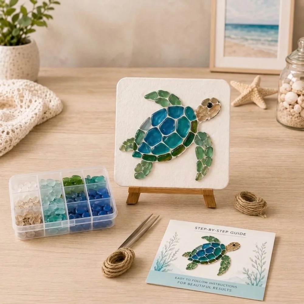 Colorful Glass Pieces Ocean DIY Sea Glass Art Kit Sea Creature Ocean Inspired Animal Shaped Crushed Glass Art Unique