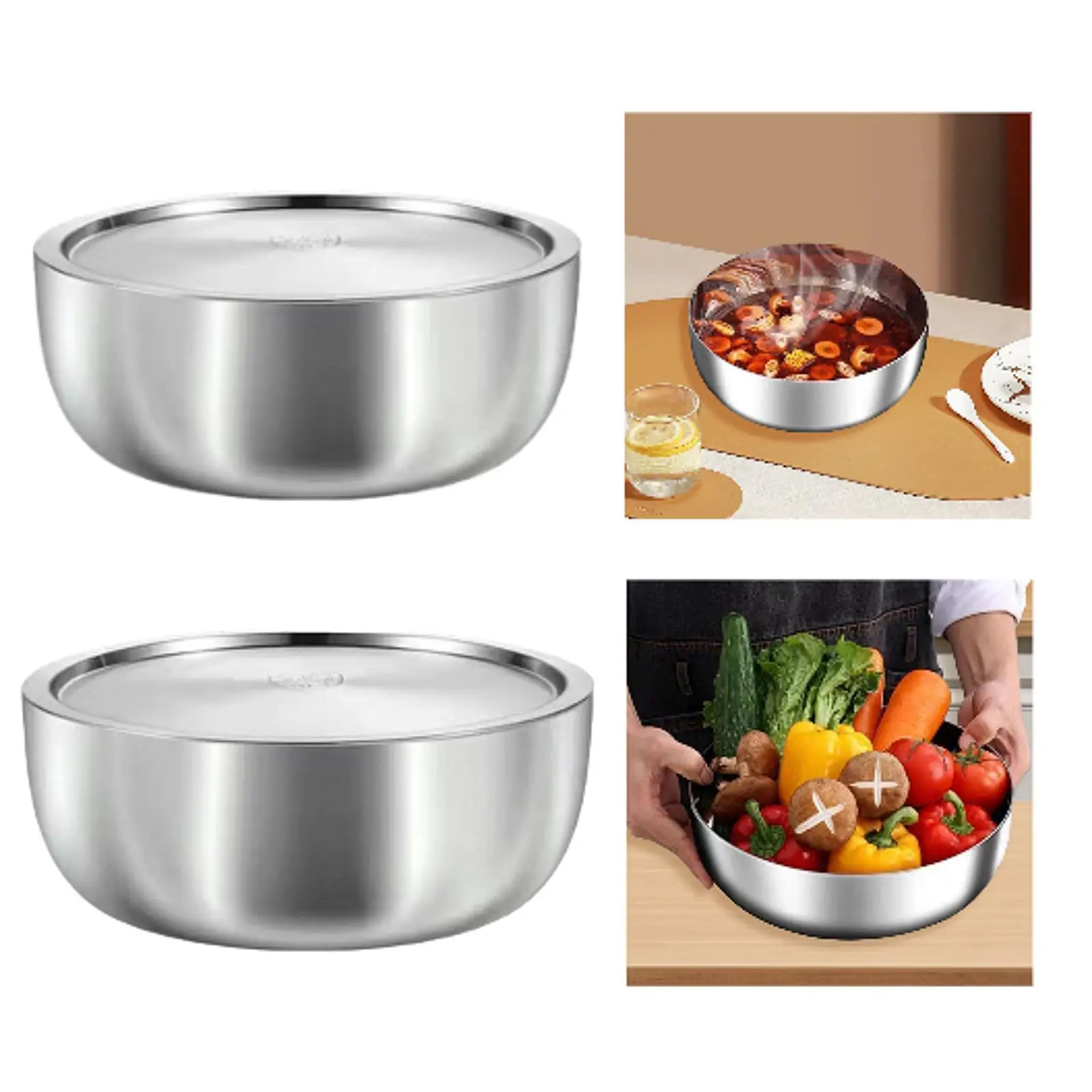 Stainless Steel Basin with Lid Kitchen Mixing Bowl for Vegetables Barley