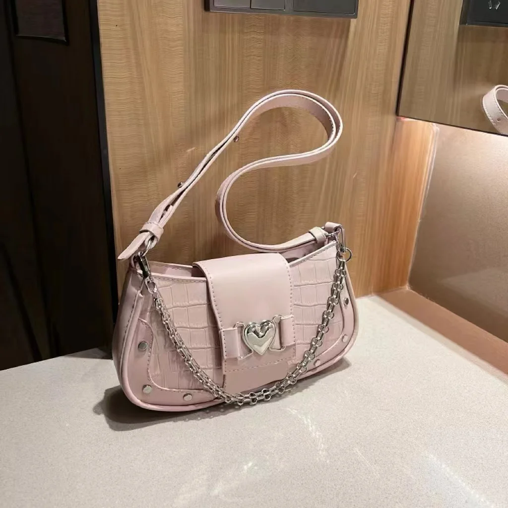 

Love niche chain underarm women's bag 2024 new stone grain square bag fashion single shoulder baguette bag