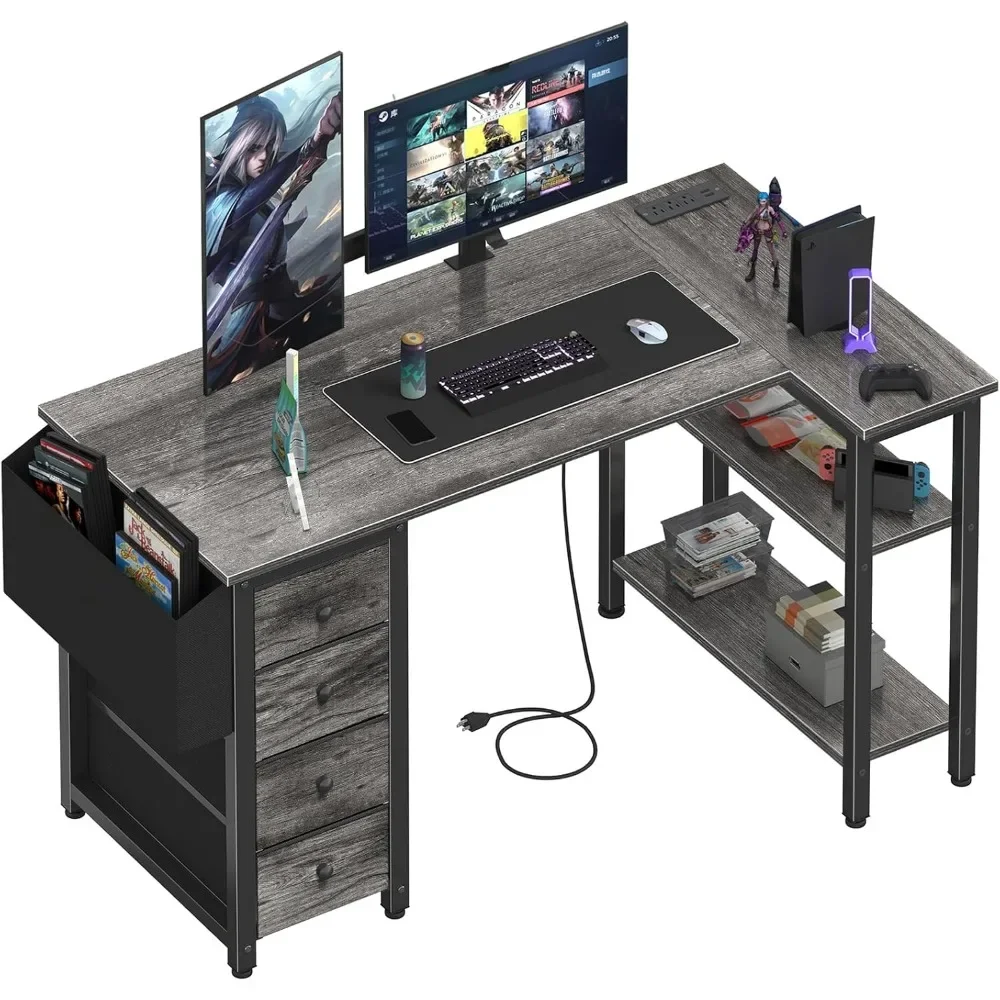 

"compact l-shaped desk with drawers and storage for home office or bedroom"