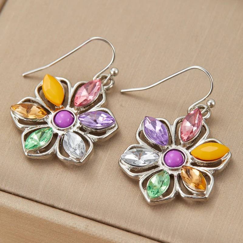 Bohemian Colorful Flower Pendant Earrings, Women's Retro Trendy Accessories, Anniversary Gift for Wife and Mother