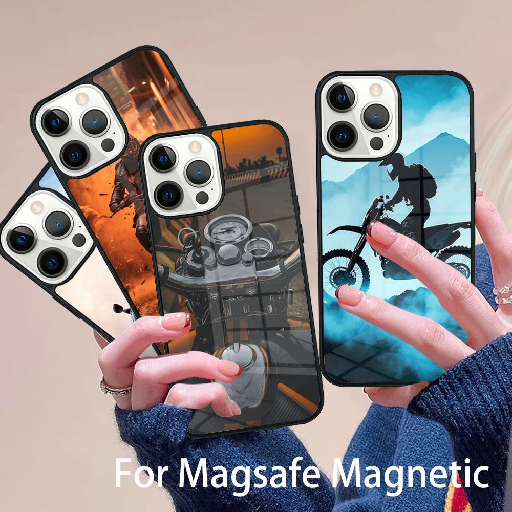 

Retro Moto Cross Motorcycle Phone Case Magesafe Magnetic Wireless Cover For IPhone 16 11 12 13 14 15 Pro Max Plus Mini