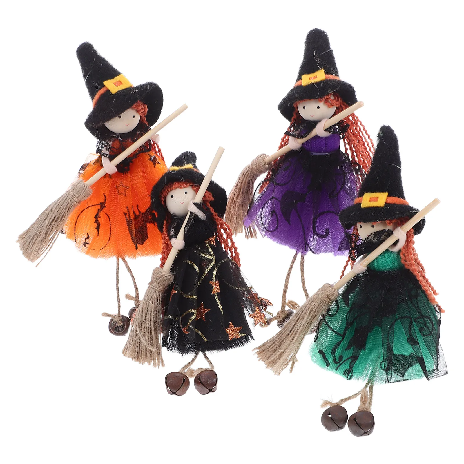 

4 Pcs Halloween Decoration Pendant Hanging Ornament Brooms Pendants Figurine Witch Party Supplies Favors Baby Ornaments Fairy