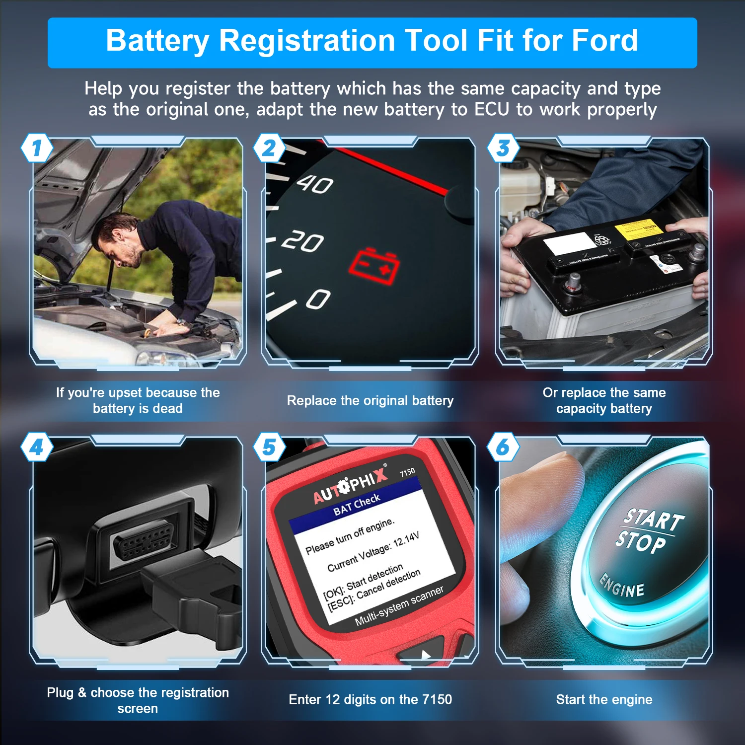 Autophix 7150 OBD2 Automotve Scanner For Ford Professional Code Reader EPB TPMS ETC Reset Battery Detect Analyzer Car Diagnostic