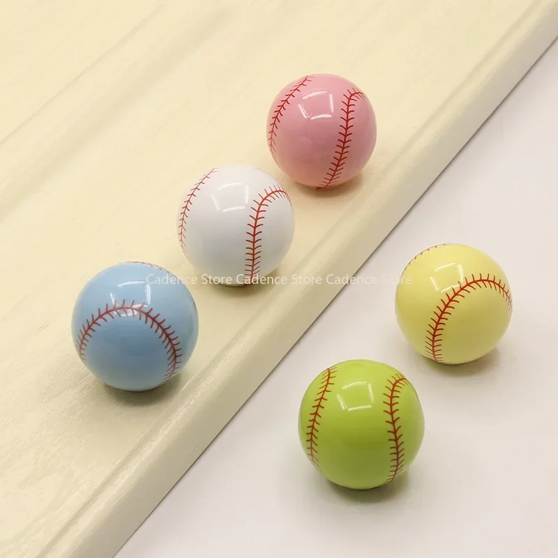 4pcs Cartoon Rugby and Baseball Cabinet Door Furniture Handle Shoe Wardrobe Display Spherical Single Hole Drawer Ceramic Pulls