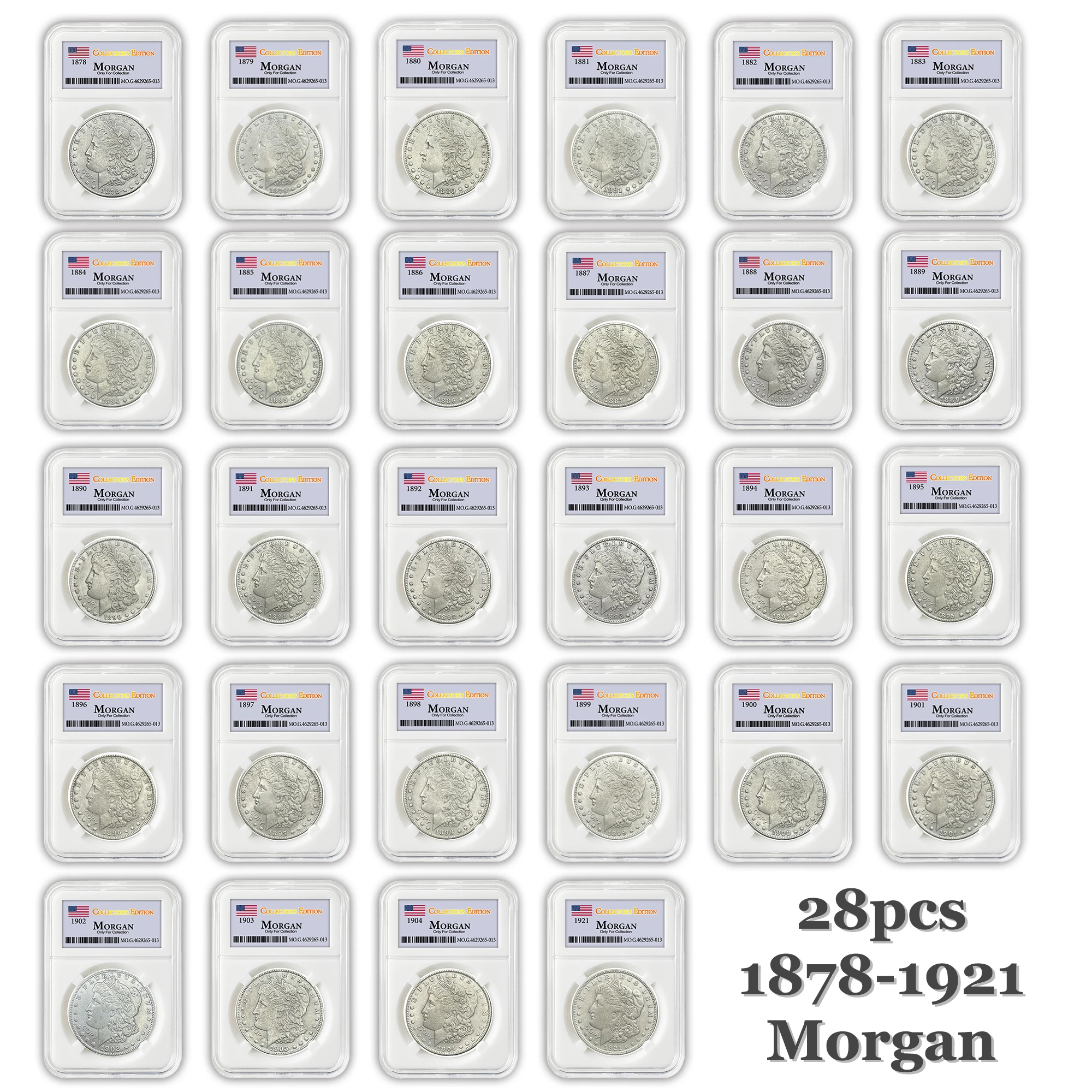 

28pcs US 1878-1921 Complete Set of Morgan Boxed Coins, Suitable for Collectors, Christmas Gifts, Copy Antique Challenge Medal
