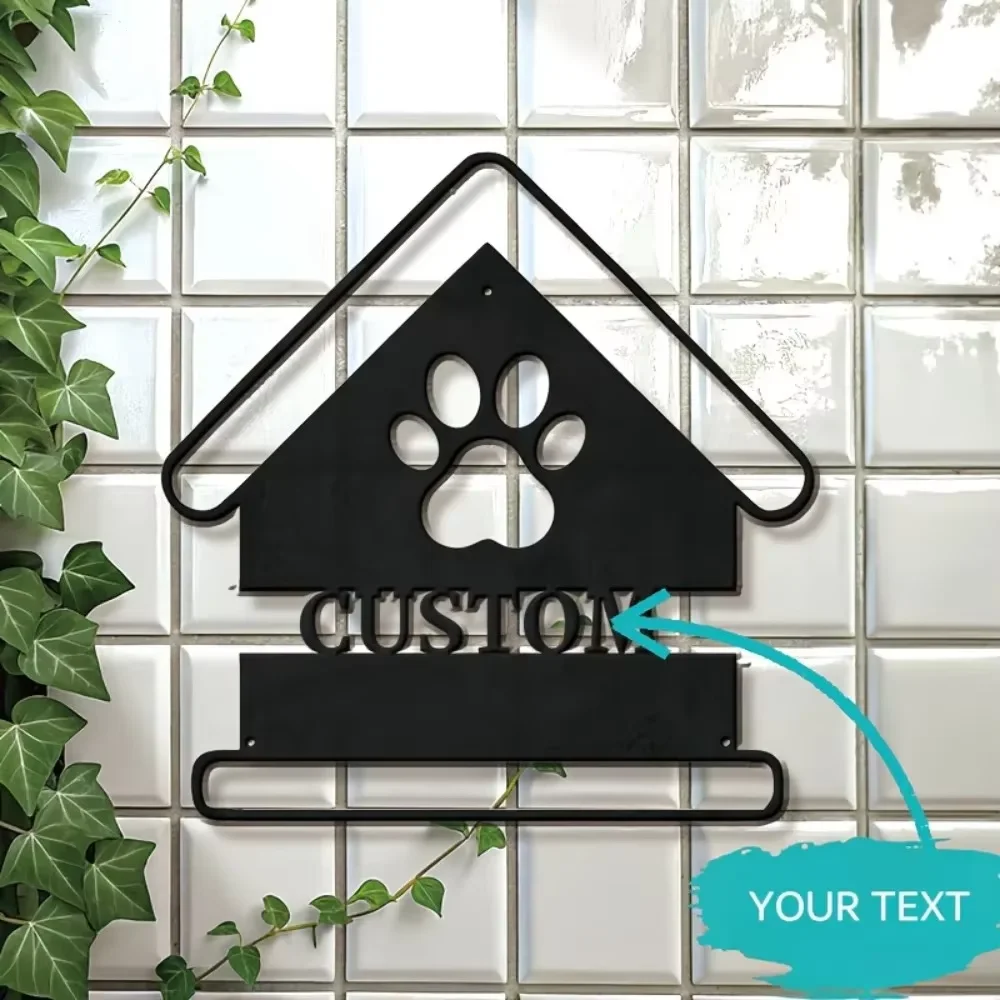 Custom crafted Dog House Wall Sculptures Add Paw Print Custom Text Durable,Eye catching Steel Decor,Great Gift for Pet Lovers