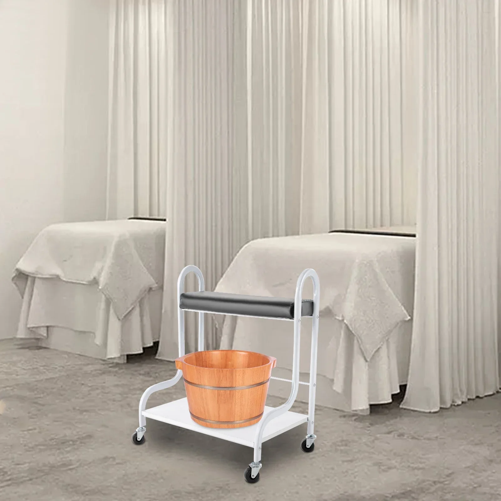 عربة صالون متينة بسعة تحميل عالية (220.46 رطل)، متعددة الوظائف لحوض استحمام القدم والمانيكير والتدليك، سهلة الاستخدام