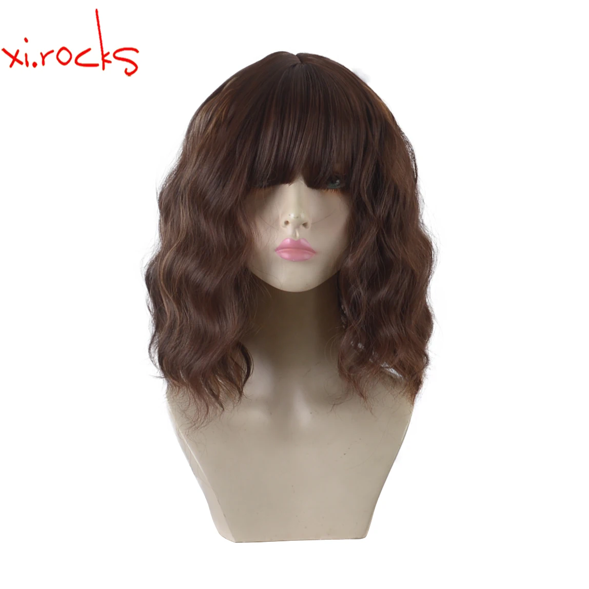 

Xi.rocks 3808F Short Curly Hair Wavy Dark Brown And Light Brown Female High Temperature Resistant Synthetic Fiber Wig Cosplay