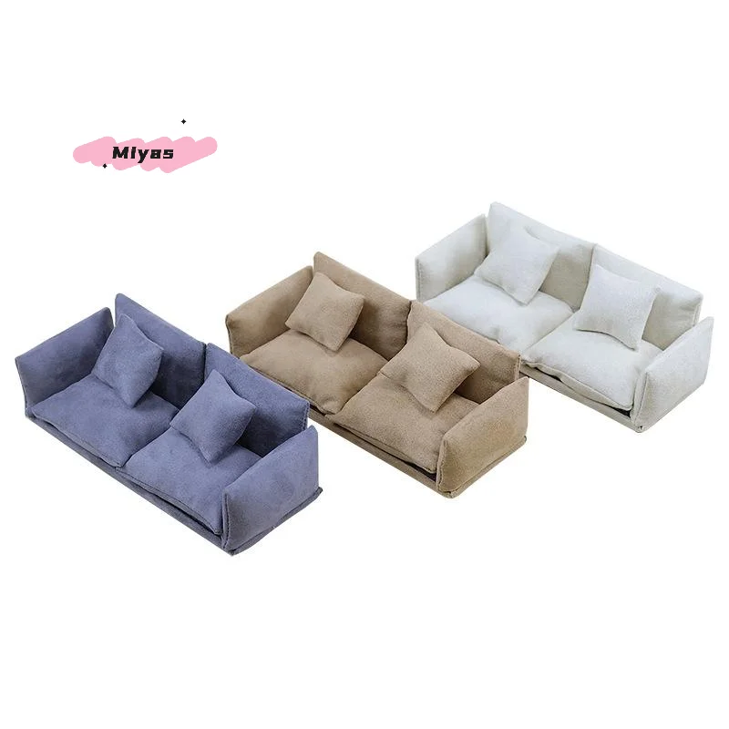 Italian Suede Sofa Set for Dollhouse Miniature Living Room Chairs Decor Furniture Simulation Kids Pretend Play Toy