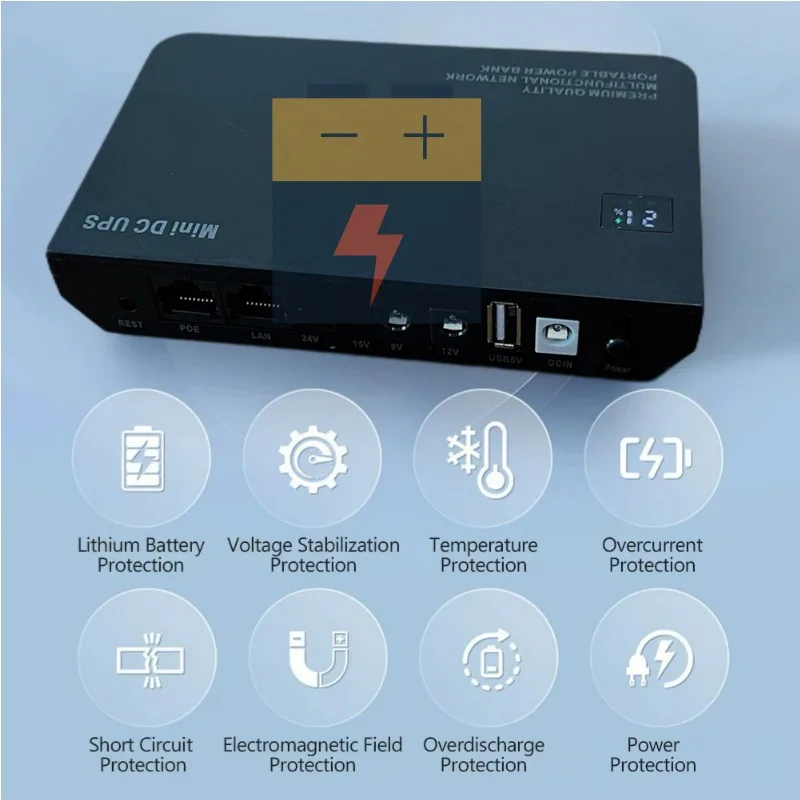 Imagem -05 - Mini dc Ups Backup Power Bank Bateria Inteligente Fonte de Alimentação para Wi-fi Router Modems Monitor 5v 9v 12v 24v 10400mah