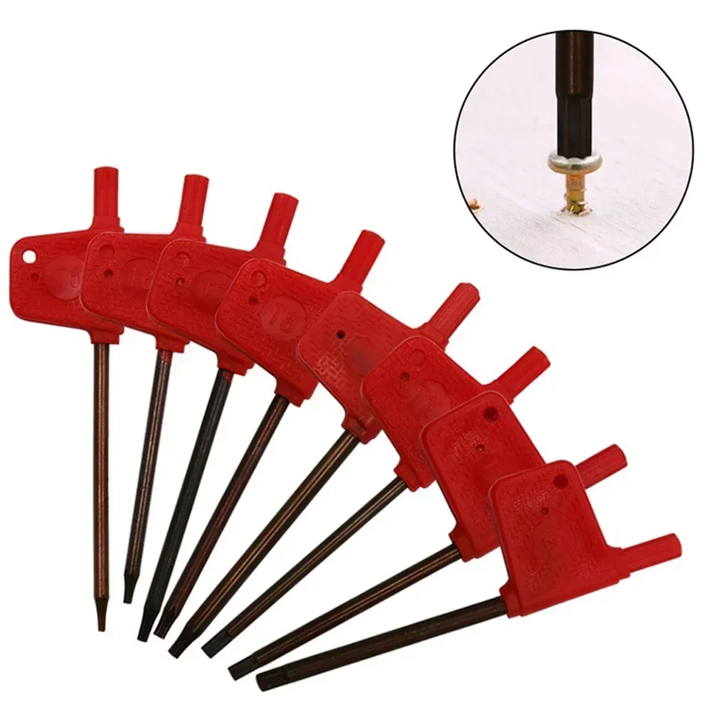 10pcs Red Flag Type Torx Screwdriver Wrench T5 T6 T7 T8 T15 T20 Torx Screw Wrench Spanner T Wrench Screwdriver Power Tool