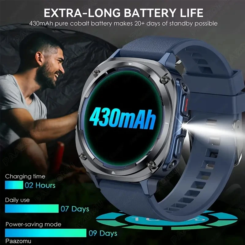 2025 NewPowerfulFlashlightSmartWatch -100+SportsModeFitnessTrackerWirelessCall 430mAhBatteryIPX8WaterproofWirelessAPPSportsTrack - Image 5